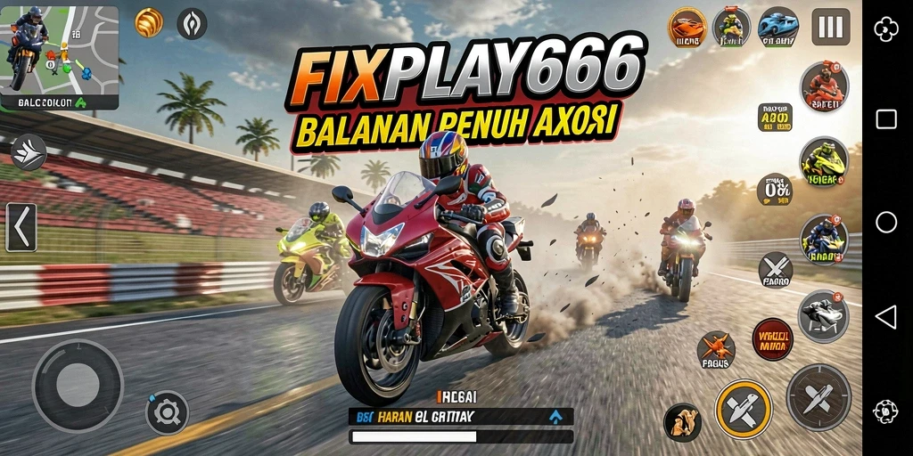 Gameplay FIXPLAY666 dengan balapan motor yang seru dan menantang.