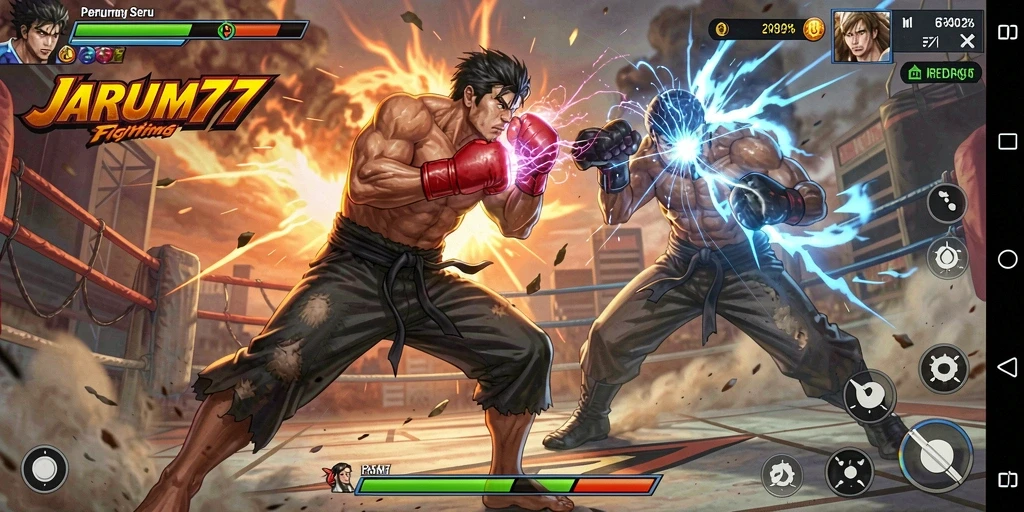 Tampilan menarik dan seru dari gameplay Fighting JARUM77.