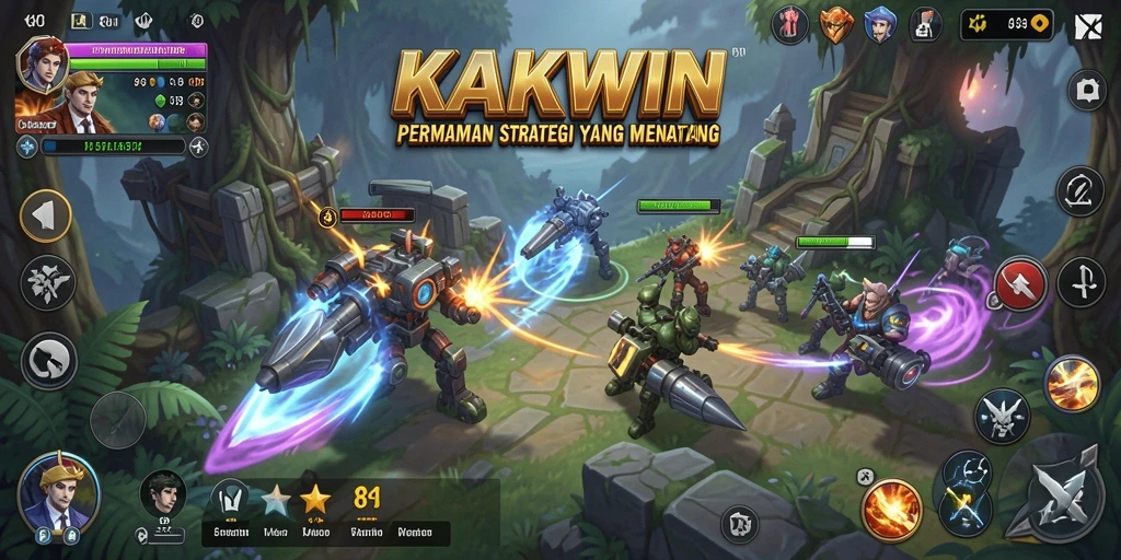 Tangkapan layar KAKWIN menampilkan aksi pertempuran dan manajemen sumber daya.