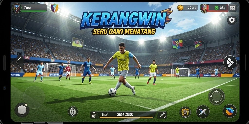 Gameplay KERANGWIN yang mendebarkan di lapangan sepak bola.