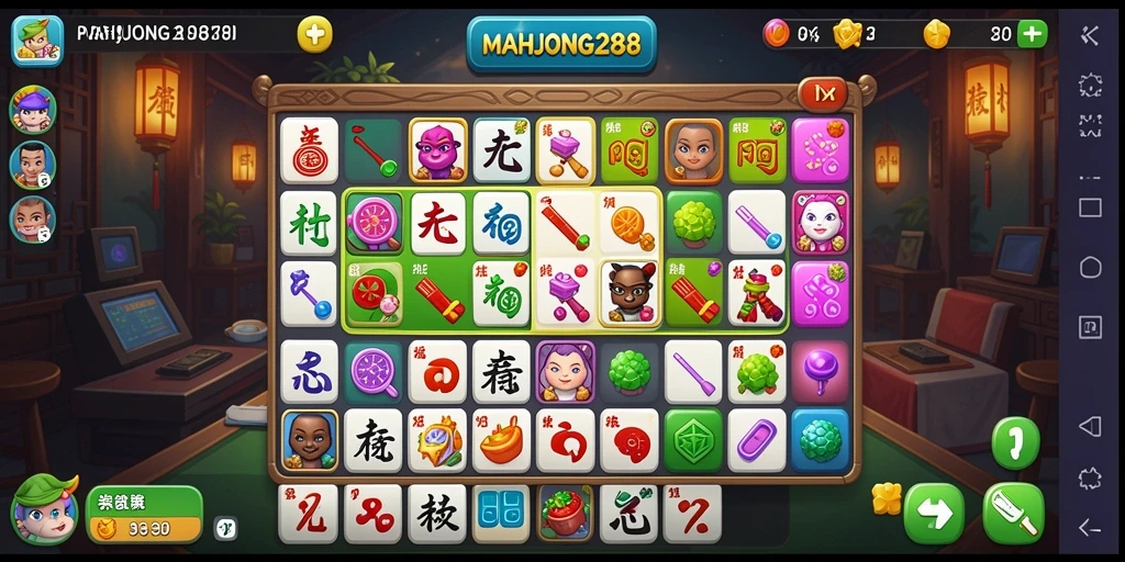 Tampilan gameplay seru dalam game Match-3 MAHJONG288.