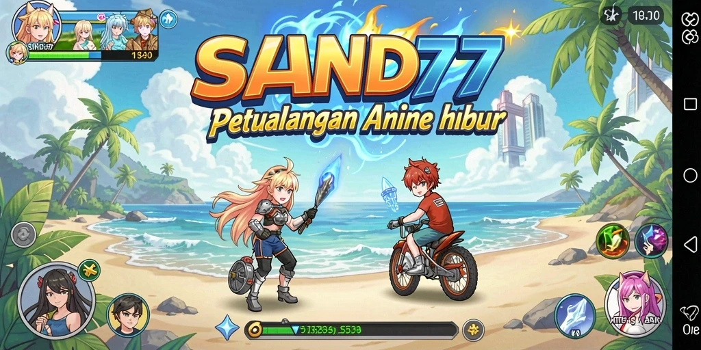 Screenshot gameplay SAND77 menampilkan aksi pertarungan karakter anime.