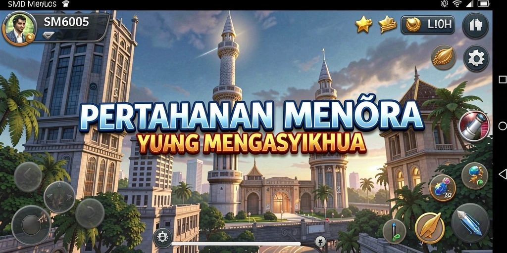 Tangkapan layar SM605 menampilkan aksi menara pertahanan yang mendebarkan.